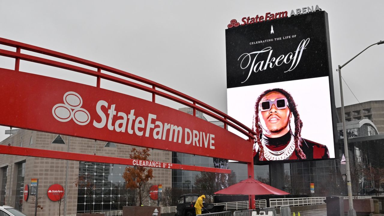 ATLANTA, GEORGIA - NOVEMBER 11: A view of atmosphere
during a Celebration of Life for Takeoff of Migos at State Farm Arena on November 11, 2022 in Atlanta, Georgia. Takeoff was fatally shot at 810 Billiards & Bowling in Houston, TX in the early hours of November 1, 2022 at the age of 28. (Photo by Derek White/Getty Images)