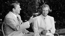 President Reagan presents his Supreme Court nominee Sandra Day O'Connor to members of the press, July 15, 1981, in the Rose Garden at the White House prior to the start of a meeting between the two which took place in the Oval Office.  (AP Photo)