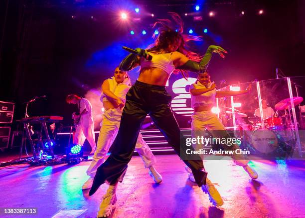 Singer-songwriter Tate McRae performs on stage during her North American Tour opener at Vogue Theatre on March 08, 2022 in Vancouver, British...