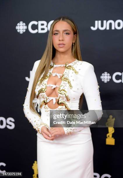 Tate McRae attends the 2023 JUNO Awards at Rogers Place on March 13, 2023 in Edmonton, Alberta.