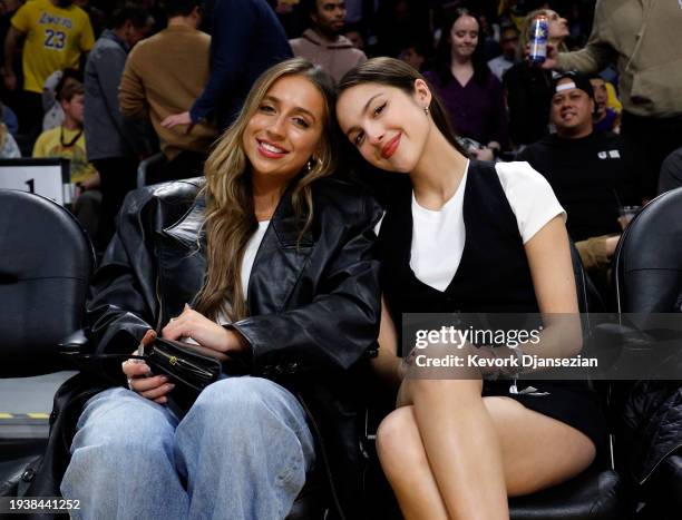 Olivia Rodrigo at and Tate McRae attend the basketball game between the Los Angeles Lakers and Brooklyn Nets Crypto.com Arena on January 19, 2024 in...