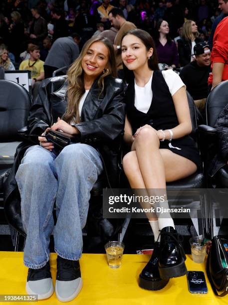 Olivia Rodrigo at and Tate McRae attend the basketball game between the Los Angeles Lakers and Brooklyn Nets Crypto.com Arena on January 19, 2024 in...