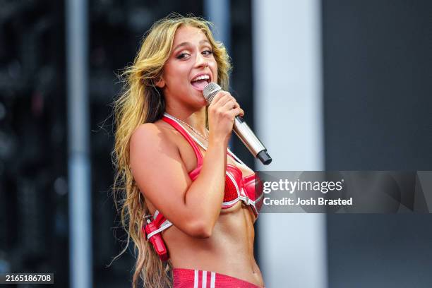 Tate McRae performs during Lollapalooza at Grant Park on August 03, 2024 in Chicago, Illinois.