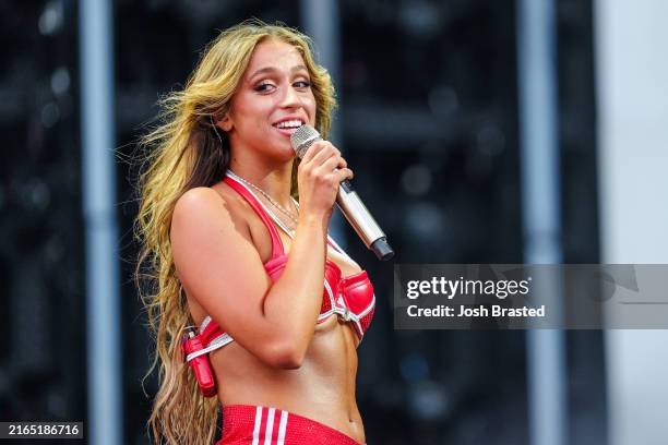 Tate McRae performs during Lollapalooza at Grant Park on August 03, 2024 in Chicago, Illinois.