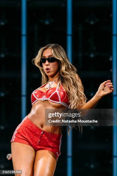 Tate McRae performs onstage during Lollapalooza at Grant Park on August 03, 2024 in Chicago, Illinois.