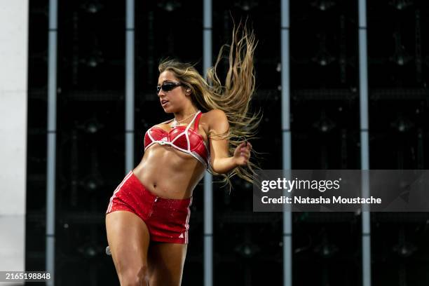 Tate McRae performs onstage during Lollapalooza at Grant Park on August 03, 2024 in Chicago, Illinois.