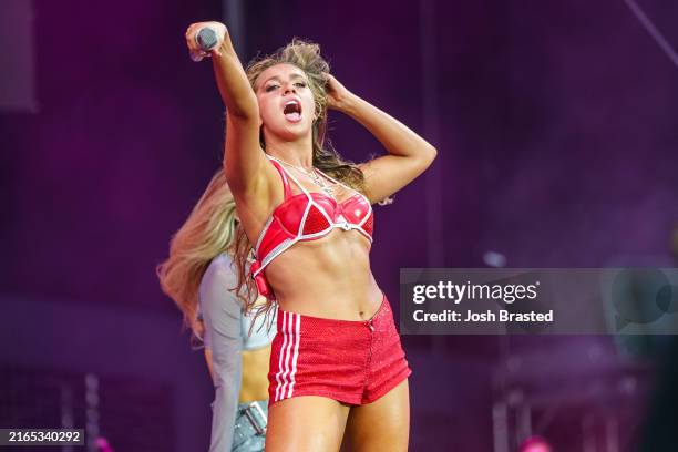 Canadian singer Tate McRae performs during Lollapalooza at Grant Park on August 03, 2024 in Chicago, Illinois.