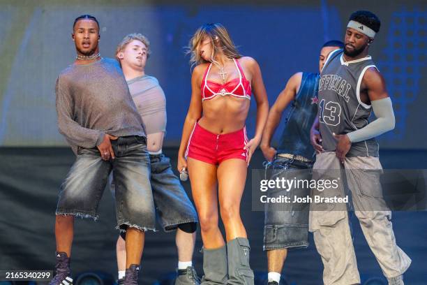 Canadian singer Tate McRae performs during Lollapalooza at Grant Park on August 03, 2024 in Chicago, Illinois.