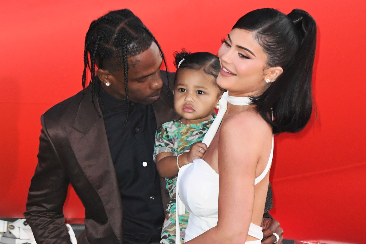 Travis Scott, Stormi Webster and Kylie Jenner attend the Premiere Of Netflix's "Travis Scott: Look Mom I Can Fly" on August 27, 2019 in Santa Monica, California. 