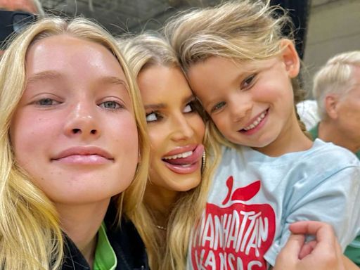 Jessica Simpson Shares Silly Snapshot Taken with Her Daughters at Her Son s Basketball Game: ‘Cheerin’ for Ace’