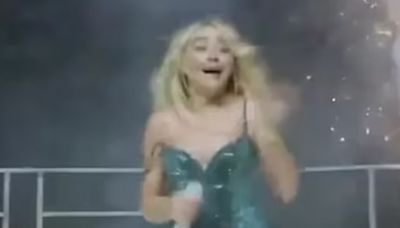 Sabrina Carpenter hit in chest with a firework and runs off stage during show