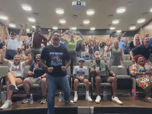 College of the Sequoias viewing party erupts with former Giant Quincy Hall’s gold medal win in Paris