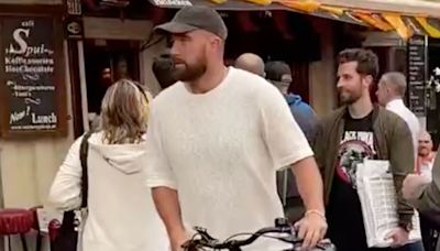 Travis Kelce Rides Bike in Amsterdam Ahead of Girlfriend Taylor Swift’s Final Eras Tour Show in the City