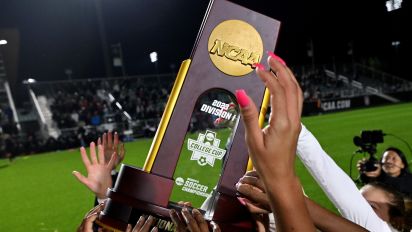 Getty Images - RALEIGH, NORTH CAROLINA - DECEMBER 04:  The Florida St. Seminoles celebrate with the trophy after a win against the Stanford Cardinal during the 2023 Division I Women's Soccer Championship at Wake Med Soccer Park on December 04, 2023 in Raleigh, North Carolina. Florida State won 4-1. (Photo by Grant Halverson/NCAA Photos via Getty Images)