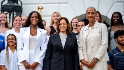 Yahoo Sports - The VP and presumptive Democratic nominee for president enthusiastically paid tribute to the hard work of NCAA athletes, coaches, trainers, and many