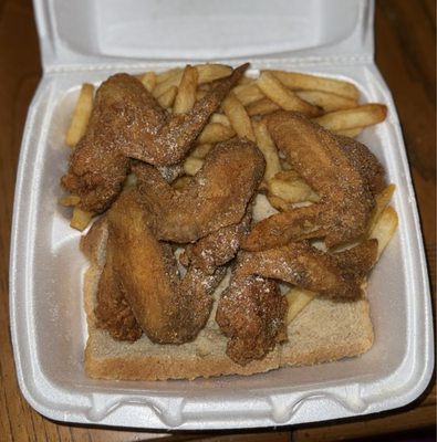 Photo of JJ fish & chicken - Oakland, CA, US. 4 Wings (got 5) with fries